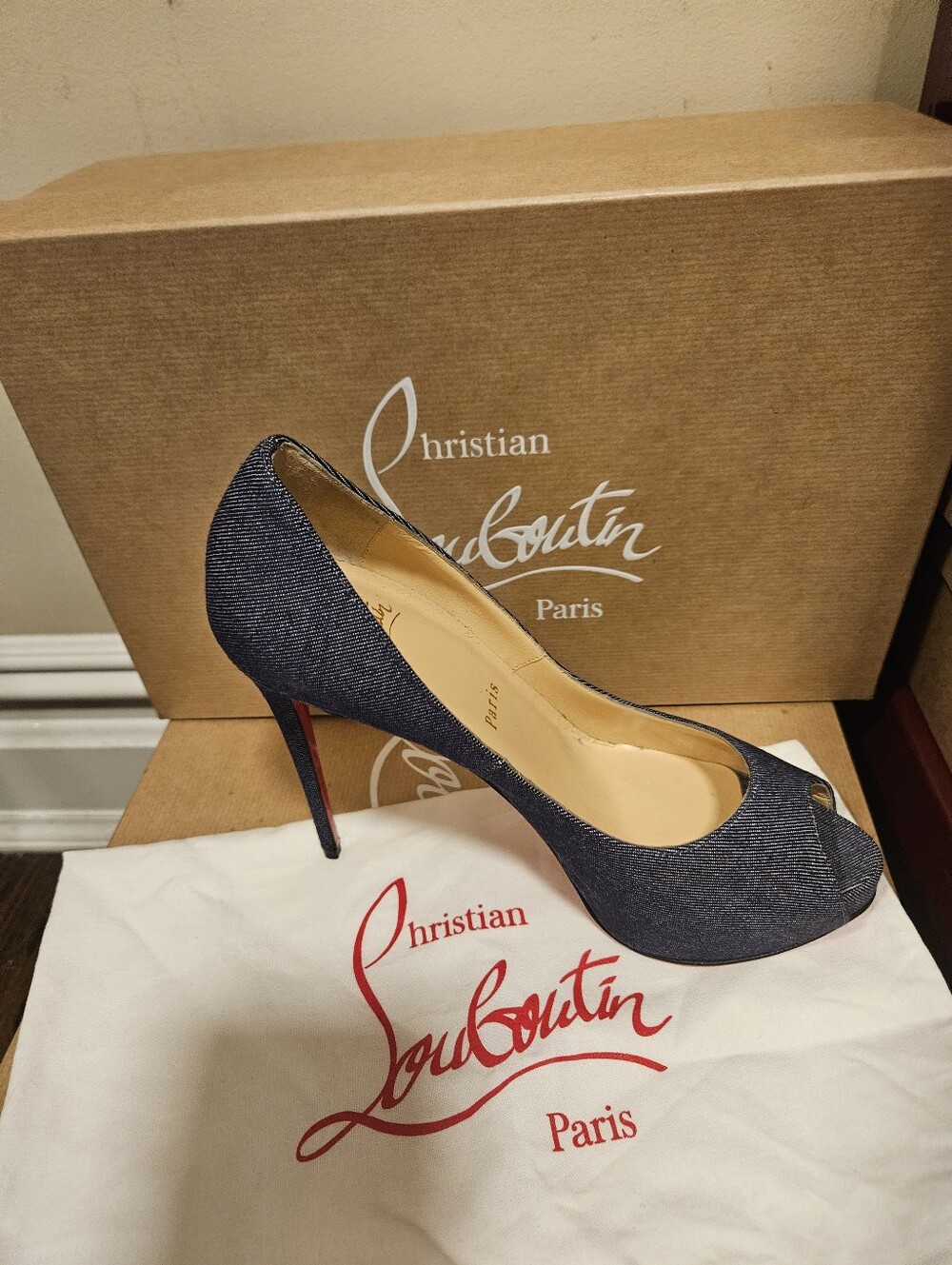 Christian Louboutin New Very Prive 120 Denim Size 38 - Picture 5 of 9